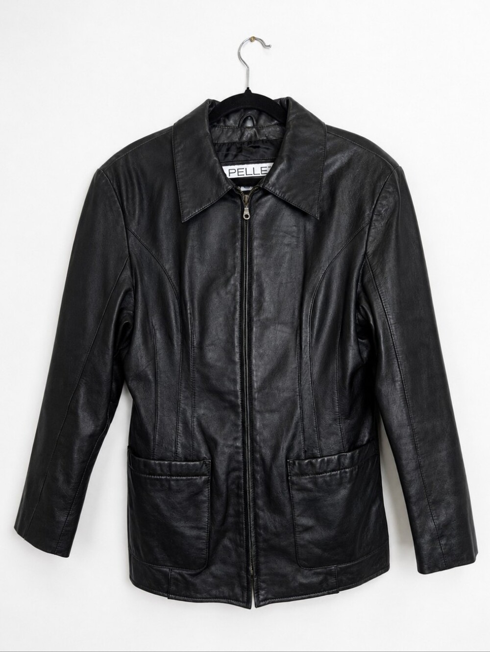 Vintage Wilsons Pelle Studio Black Leather Jacket L 90s Y2K Minimalist Moto